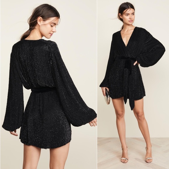 Celeb & BLOGGER FAVE RETROFETE Gabrielle Dress Robe Wrap Sequin Black NEW XS - Picture 3 of 13